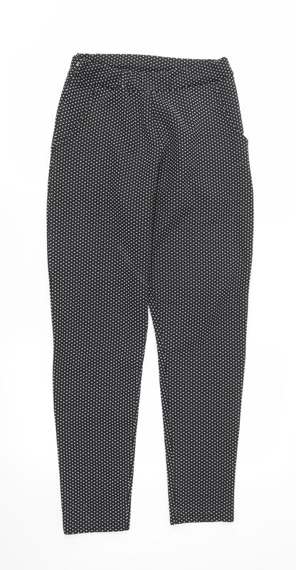 Additional front view of Preworn women’s black polka dot trousers, size UK 10, 28-inch leg