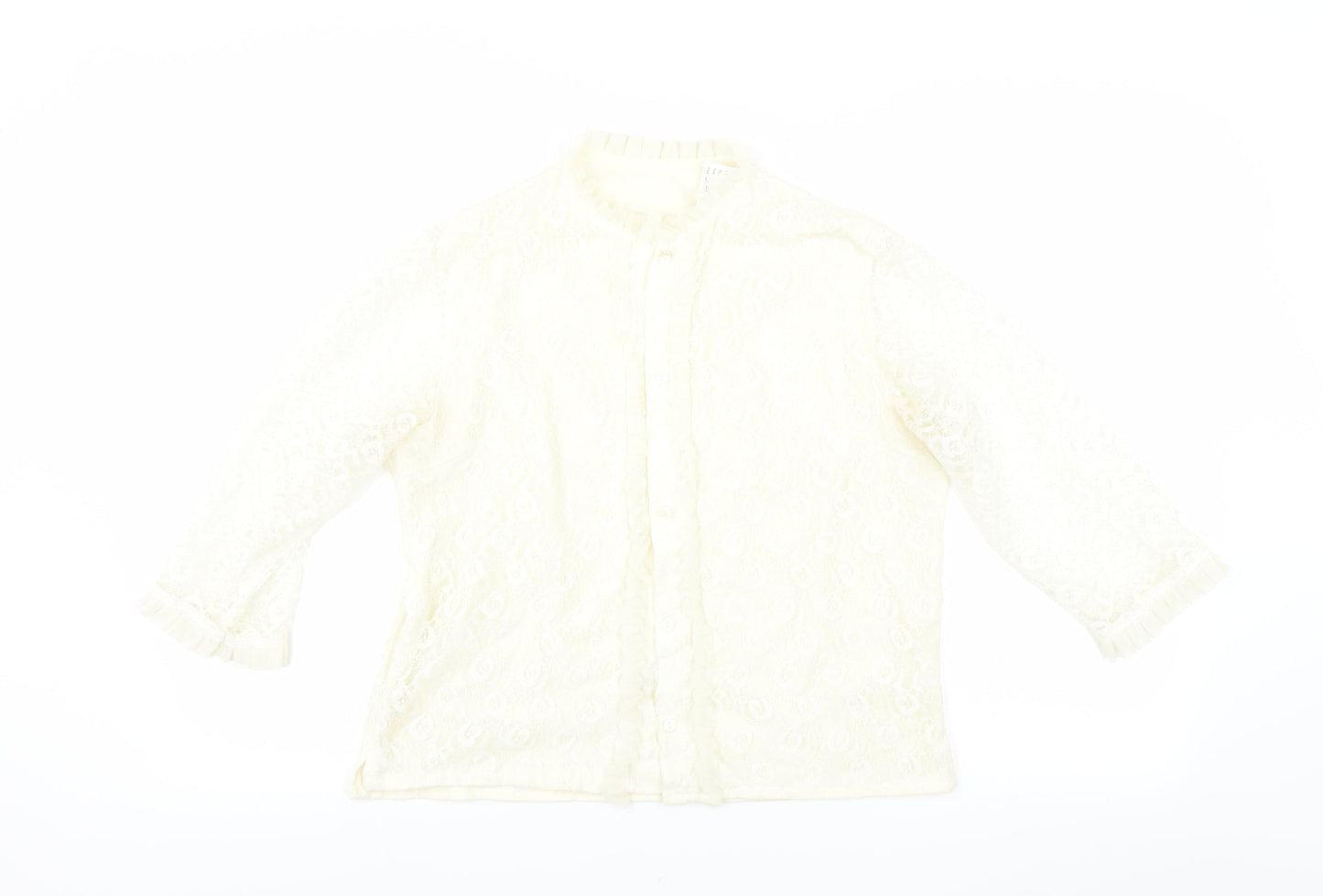 Preworn Womens Ivory Floral  Basic Blouse Size S  - lace detail