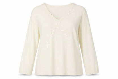 Front view of Sky Designs women’s white basic blouse, size L