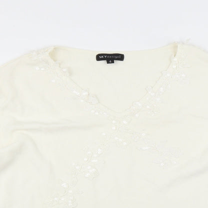 Close-up detail of Sky Designs women’s white basic blouse, size L