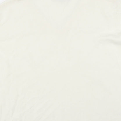 Brand and care label for Sky Designs women’s white basic blouse, size L