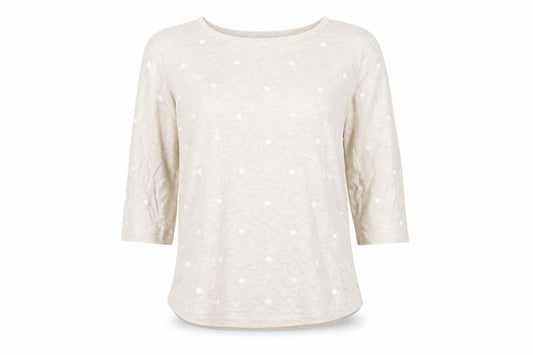 Front view of Le Bon Marché women’s beige jumper, size M