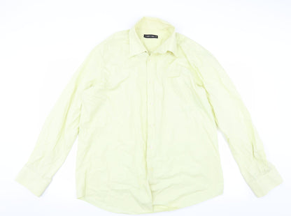 Front view of vincent pelle men’s yellow button-up