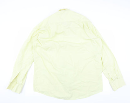 Back view of vincent pelle men’s yellow button-up