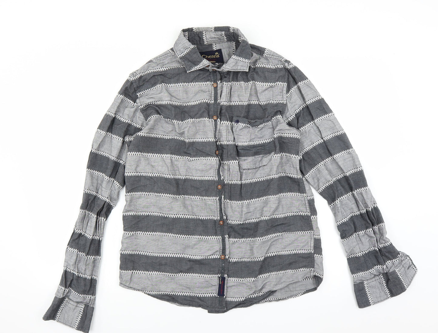 chennis Mens Grey Striped   Button-Up Size S