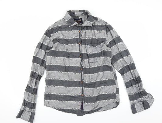 chennis Mens Grey Striped   Button-Up Size S