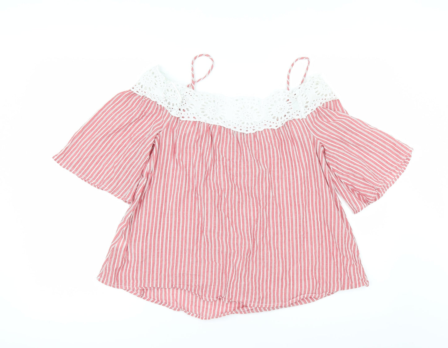 Papaya Womens Red Striped  Tunic Blouse Size 8