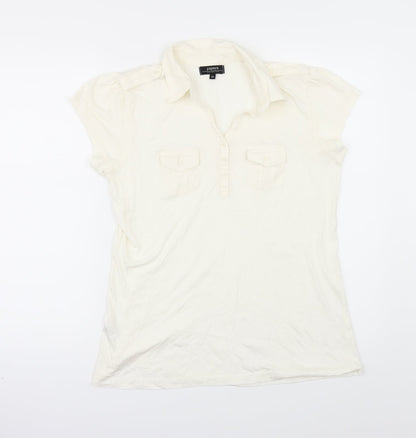 Front view of Papaya women’s ivory basic polo, size UK 16