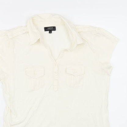 Close-up detail of Papaya women’s ivory basic polo, size UK 16