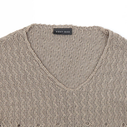 Close-up detail of west one women’s brown jumper, size UK 8