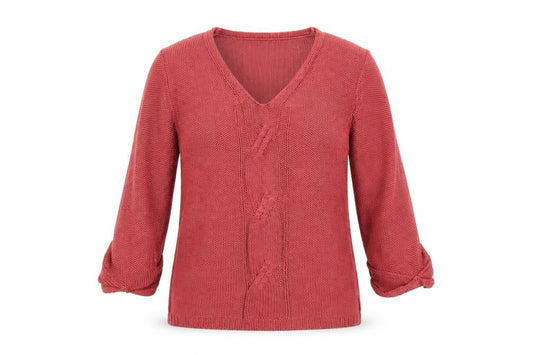 Front view of Papaya women’s red jumper, size UK 12