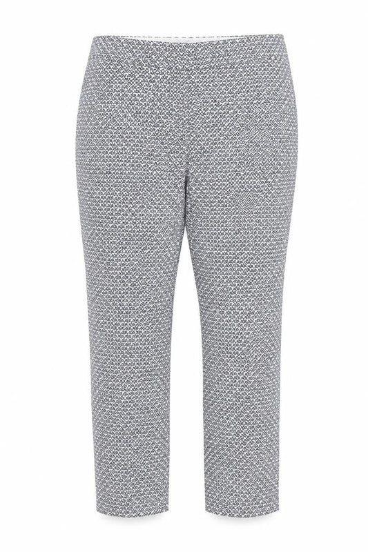 Front view of Atmosphere women’s grey floral trousers, size UK 10, 27-inch leg