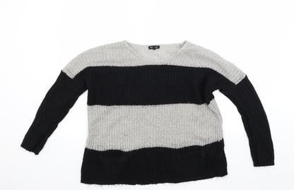 Front view of Brave Soul women’s grey striped jumper, size UK 10