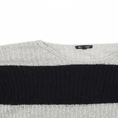 Close-up detail of Brave Soul women’s grey striped jumper, size UK 10