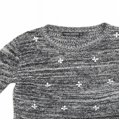 Close-up detail of Cherry Couture women’s grey jumper, size S