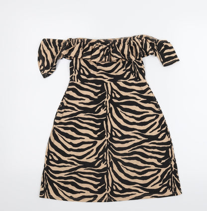 Back view of Misguided women’s multicoloured animal print a-line, size UK 6