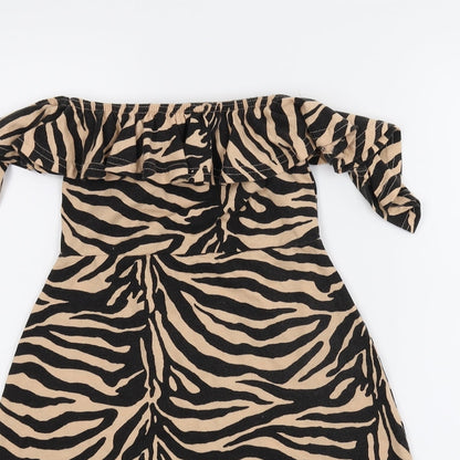 Close-up detail of Misguided women’s multicoloured animal print a-line, size UK 6