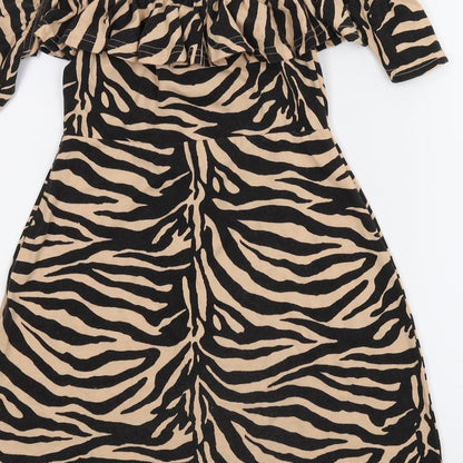 Brand and care label for Misguided women’s multicoloured animal print a-line, size UK 6