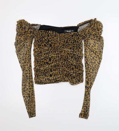 Additional front view of Misguided women’s multicoloured animal print basic blouse, size UK 6