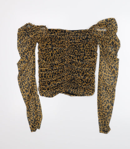 Back view of Misguided women’s multicoloured animal print basic blouse, size UK 6