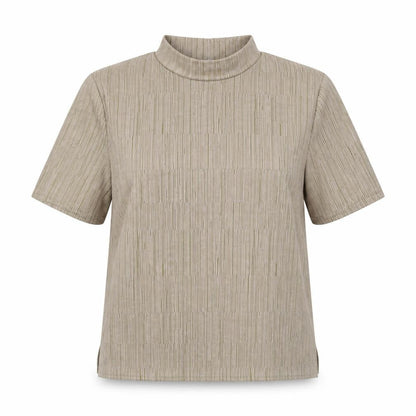 Front view of EWM women’s beige basic blouse, size UK 18
