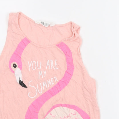 Close-up detail of H&M girls’ pink basic tank, size 11, years