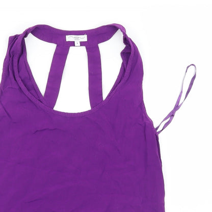 Close-up detail of New Look women’s purple basic tank, size UK 8