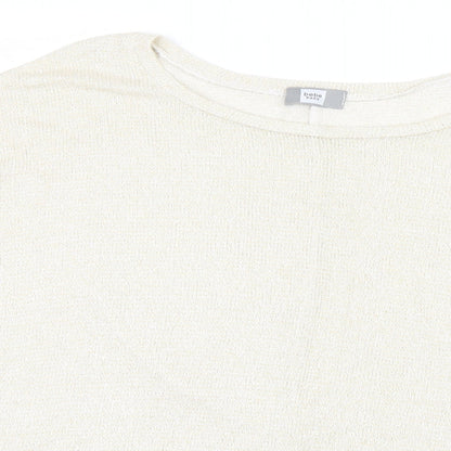 Close-up detail of Bebe Paris women’s gold knit jumper, size M