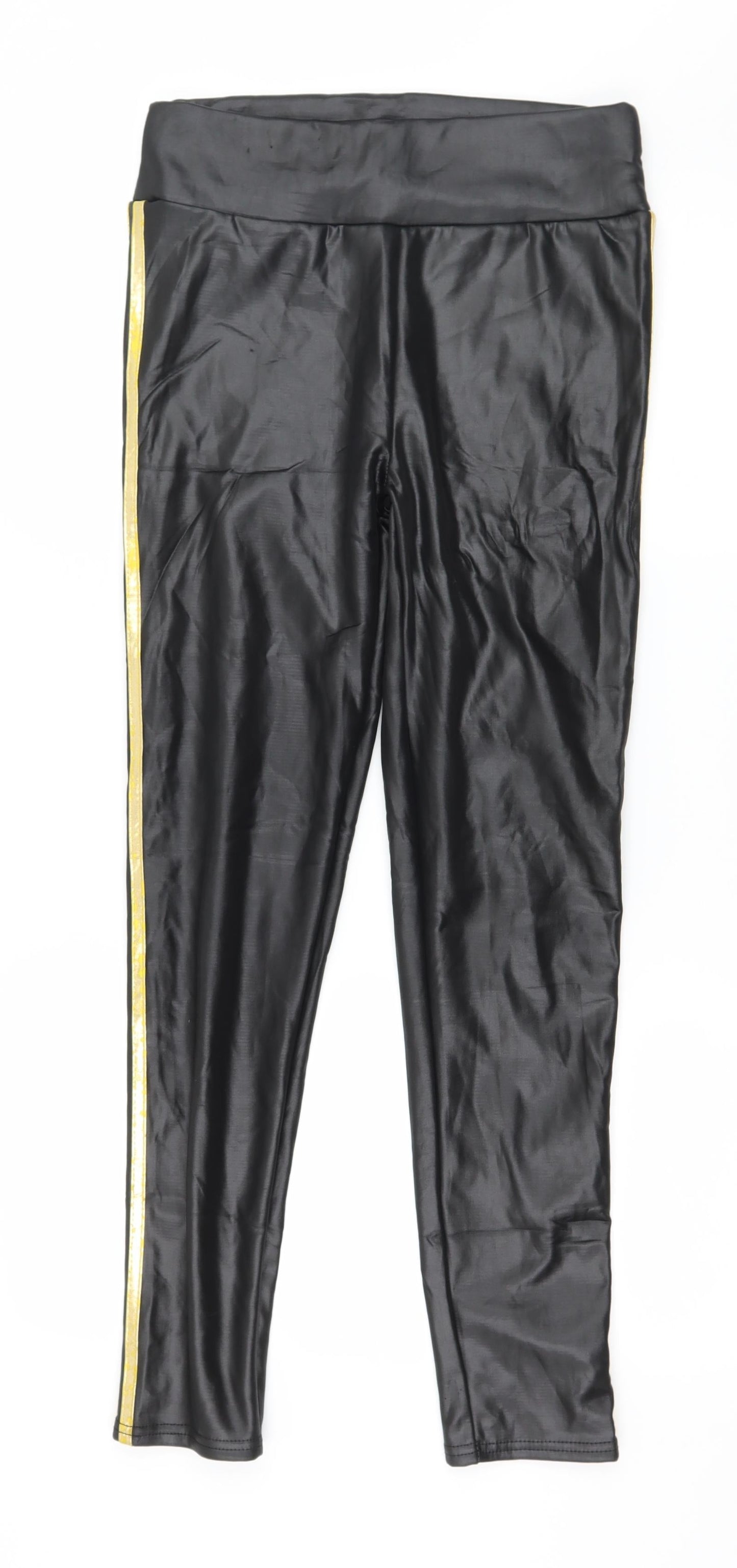 Preworn Womens Black Striped  Capri Leggings Size 30 in L28 in