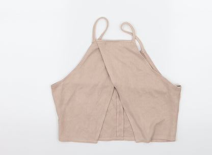 Back view of Missguided women’s ivory velour basic tank, size UK 6, - open back