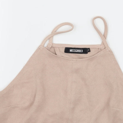 Close-up detail of Missguided women’s ivory velour basic tank, size UK 6, - open back
