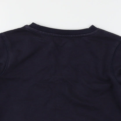 Close-up detail of Tu boys’ blue pullover sweatshirt, size 7, years - school