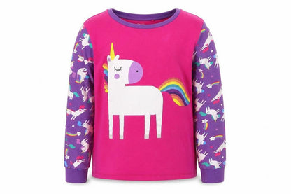 Front view of Harry Bear girls’ pink solid top pyjama top, size 8, years - unicorns