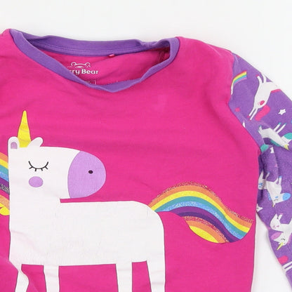 Close-up detail of Harry Bear girls’ pink solid top pyjama top, size 8, years - unicorns