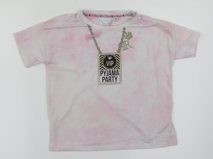 Front view of River Island girls’ pink houndstooth basic t-shirt, size 7-8, years