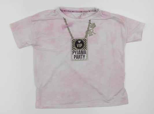 River Island Girls Pink Houndstooth  Basic T-Shirt Size 7-8 Years