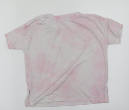 Back view of River Island girls’ pink houndstooth basic t-shirt, size 7-8, years