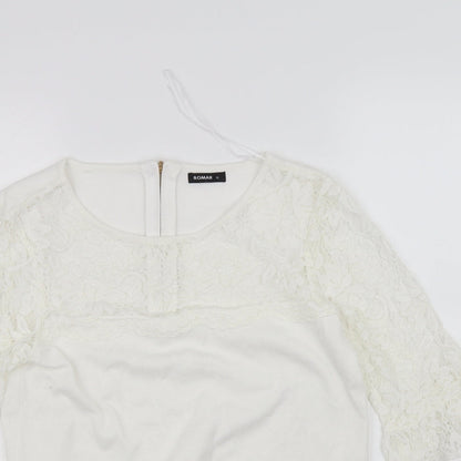 Close-up detail of Roman women’s white basic blouse, size UK 12