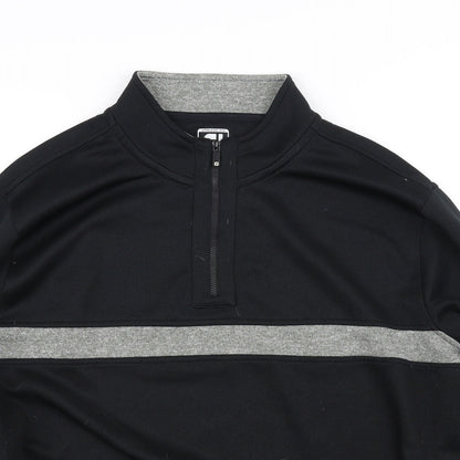 Close-up detail of fj women’s black jumper, size L