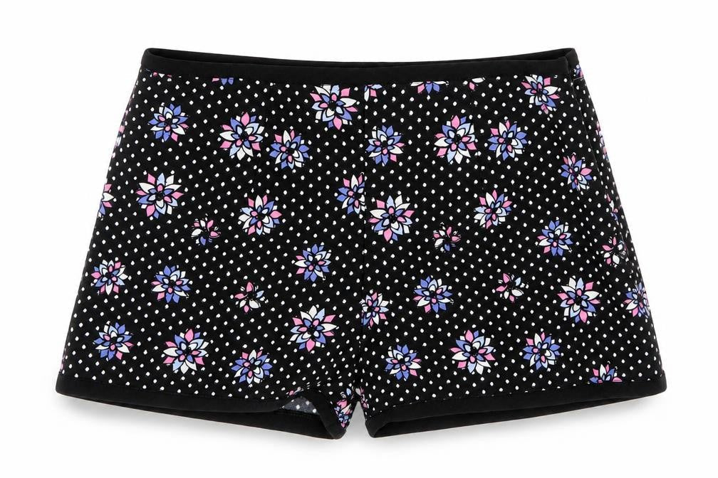 Definitions Womens Black Polka Dot  Mom Shorts Size 10 - Pink and Purple Flowers