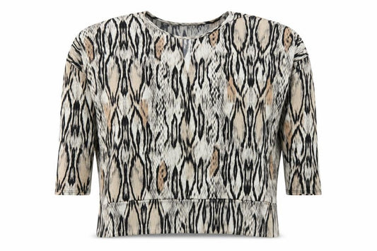 Front view of Preworn women’s beige animal print t-shirt, size L