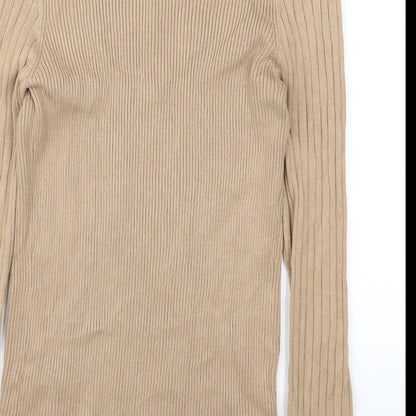 Brand and care label for New Look women’s beige jumper, size UK 14