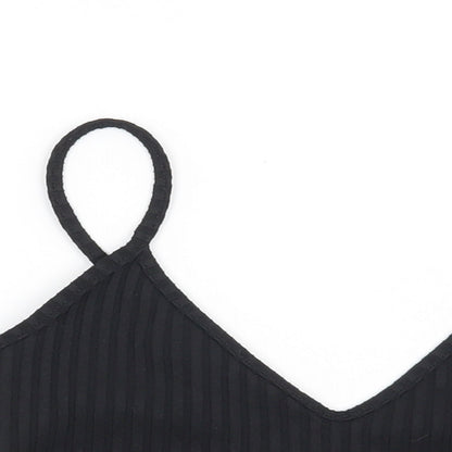 Close-up detail of Miss Pap women’s black basic t-shirt, size UK 10