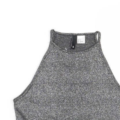 Close-up detail of H&M women’s grey blouse, size S