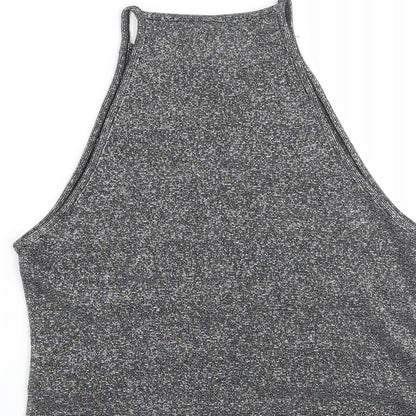Brand and care label for H&M women’s grey blouse, size S