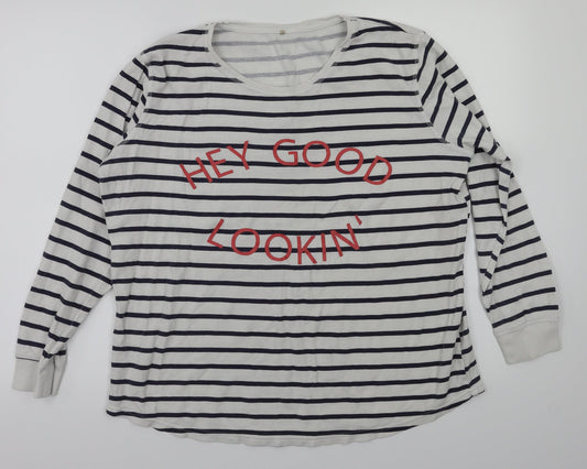 Preworn Womens White Striped  Basic T-Shirt Size 16