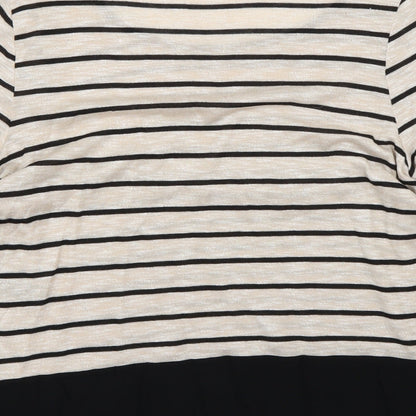 Brand and care label for M&Co women’s beige striped jumper, size UK 16