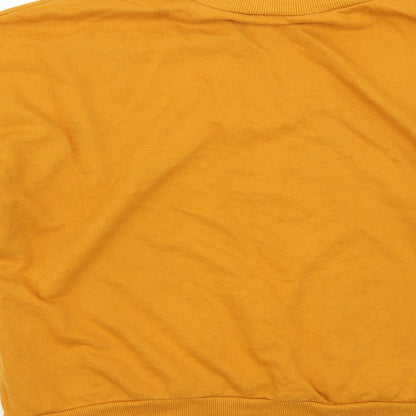 Brand and care label for H&M women’s orange jumper, size M