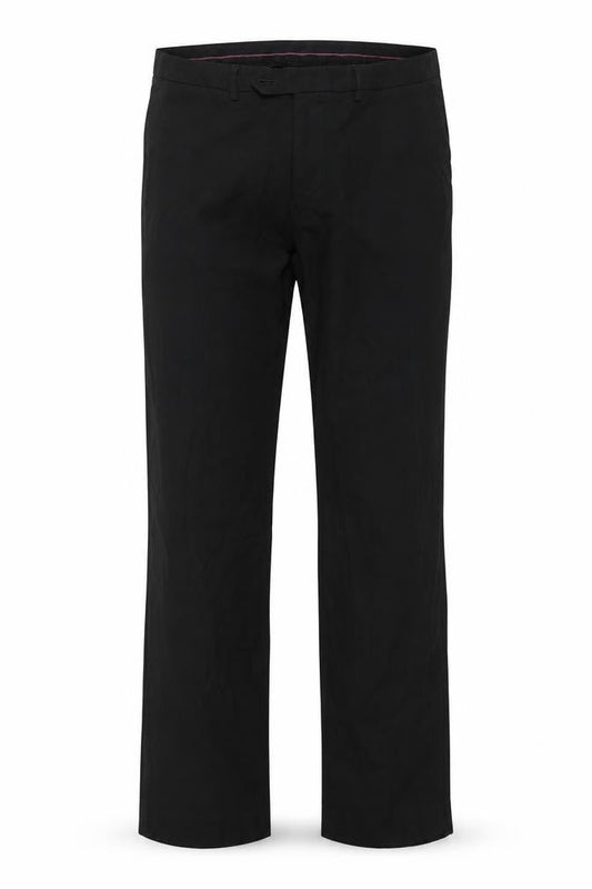 Front view of Preworn men’s black trousers, size 36, in, 31-inch leg