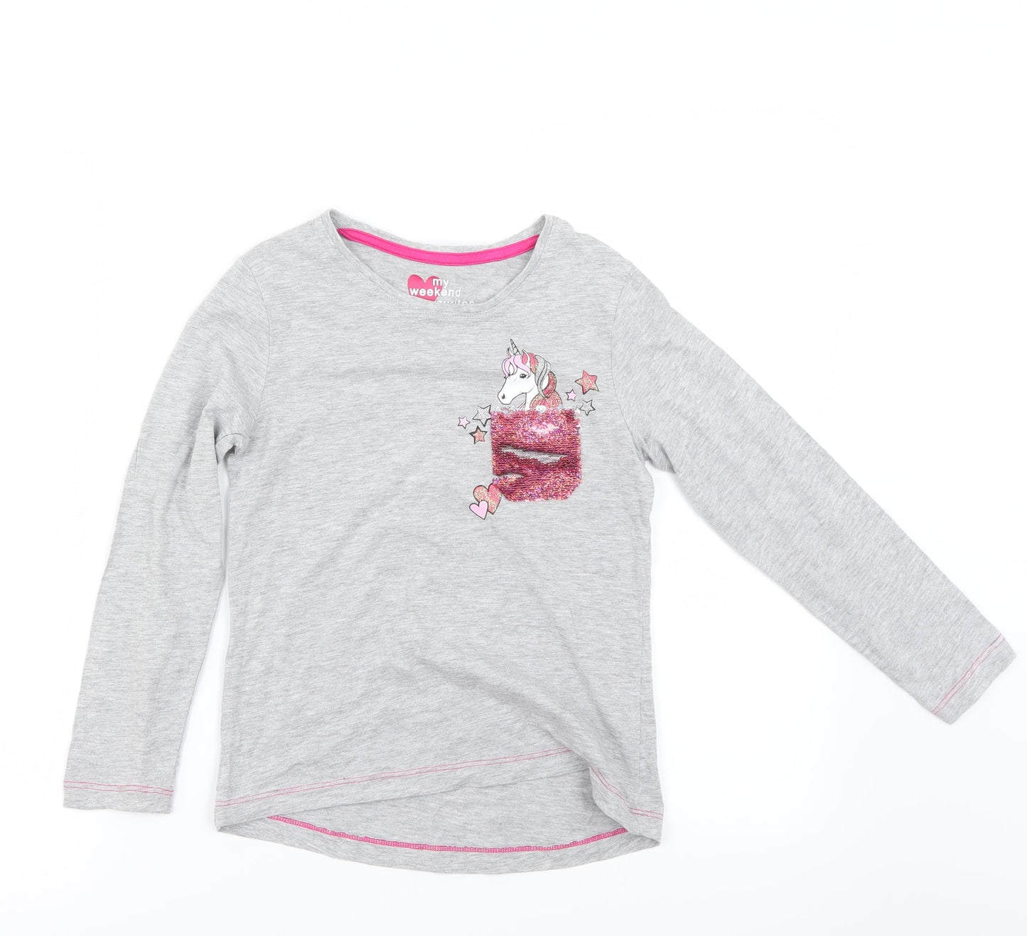 Preworn Girls Grey   Basic T-Shirt Size 8 Years